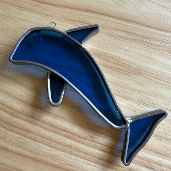 Vintage Stained Glass Dolphin Suncatcher Ocean Decor Hanging Ornament 9" - Picture 3 of 7